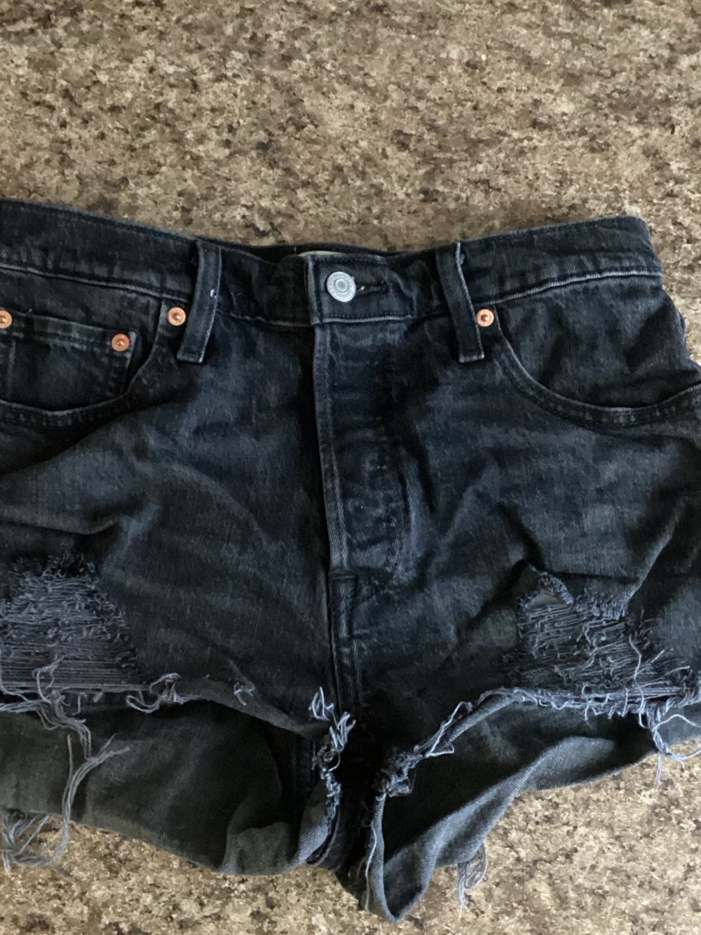 Levi's 501 Original Shorts 29 Distressed High Rise Cut Off Denim Black Womens Si